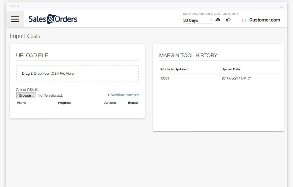 screenshot of Sales & Orders